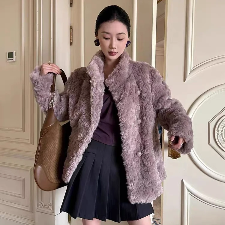 【芋泥卷】轻奢冬季厚外套高级感立领皮毛一体大衣减龄百搭毛毛外套