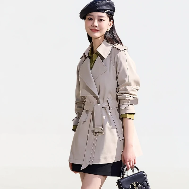 YANPING/燕苹英伦风双排扣休闲气质翻领百搭英伦中长款风衣|85113