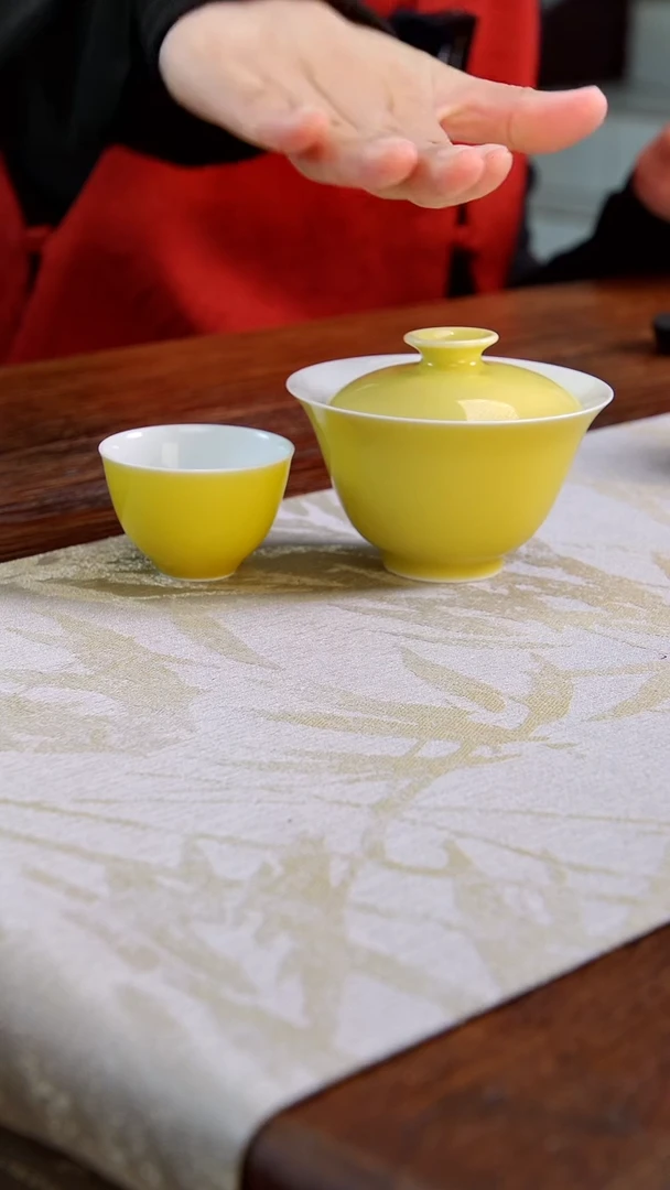【闪购商品】文俊鹅黄念手盖碗+文俊鹅黄安定杯