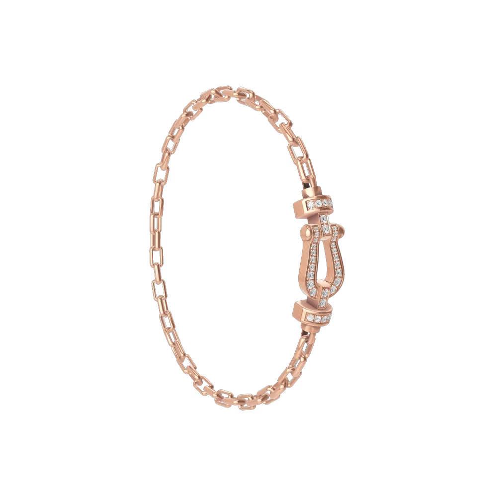 未使用 FRED/斐登 Force10系列 中号玫瑰金镶嵌满钻马蹄扣手链