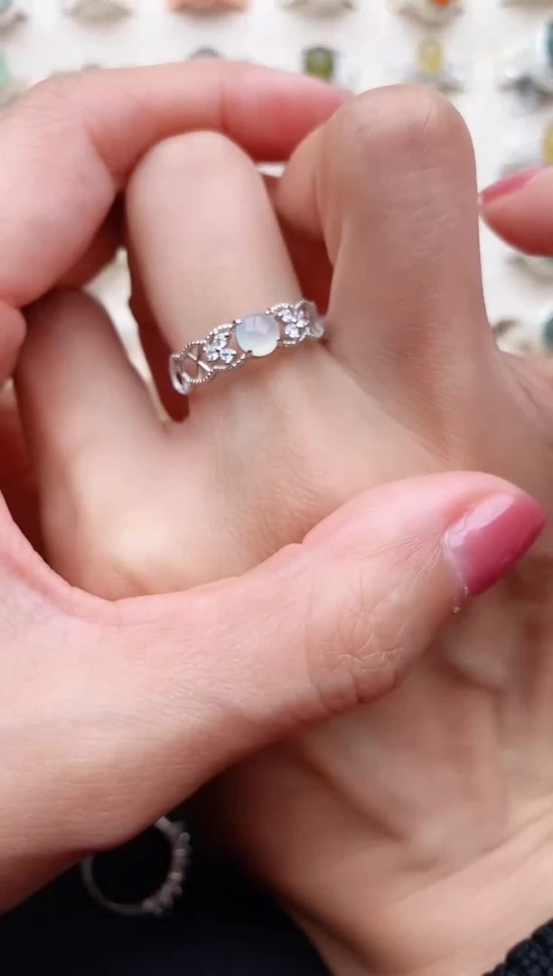 【闪购商品】翡翠戒指银S925镶嵌缅甸天然翡翠333   1-7