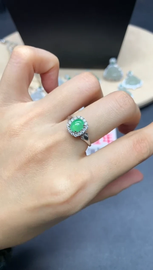 【闪购商品】翡翠戒指银S925镶嵌蛋面【多样性发其一】