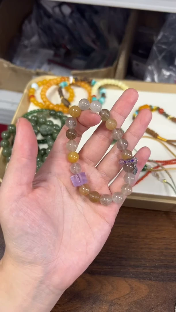 未镶嵌手链水晶彩兔毛水晶紫晶方块手链[2350]