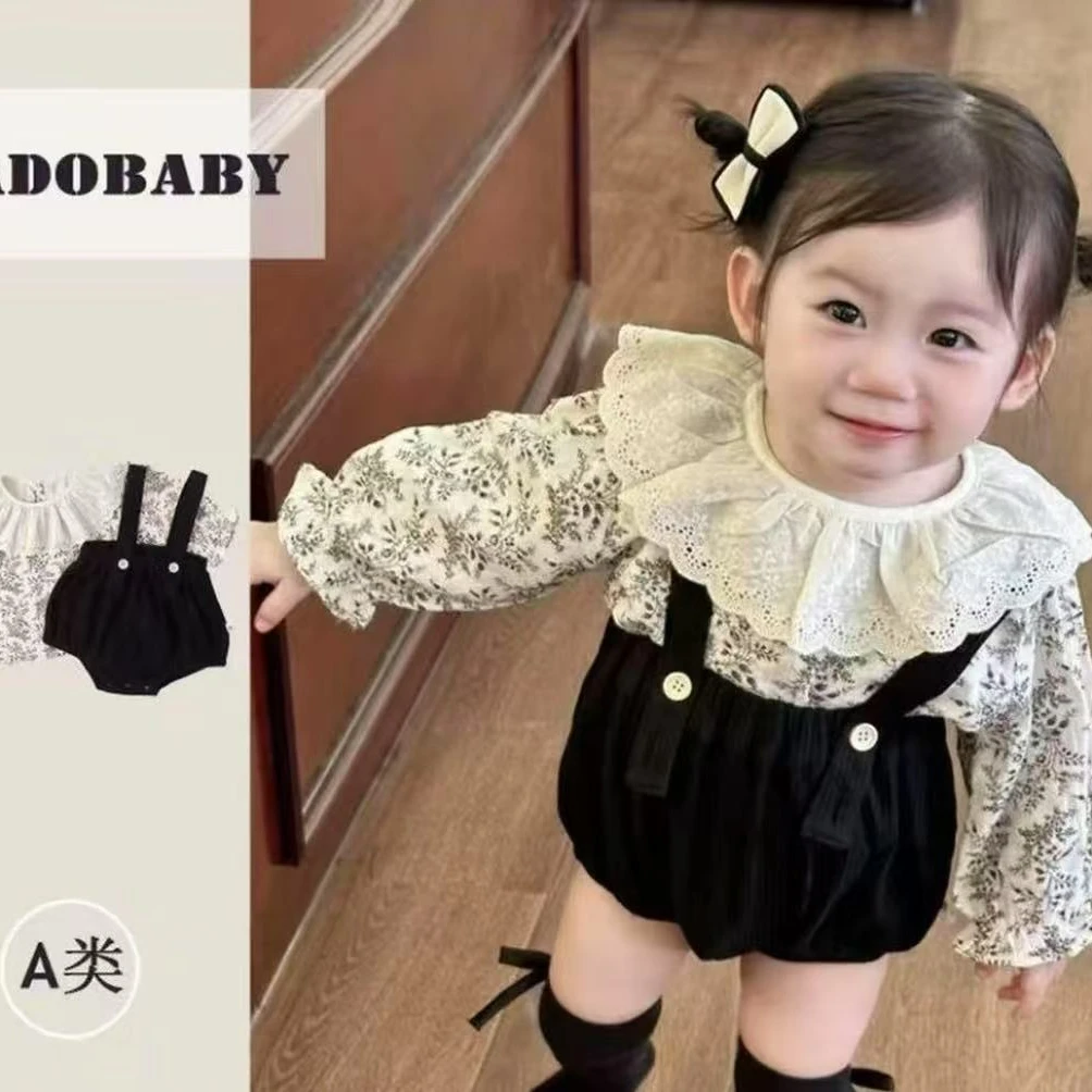 婴儿衣服2025新款女宝宝连体衣碎花包屁衣背带裤套装春秋外出两件