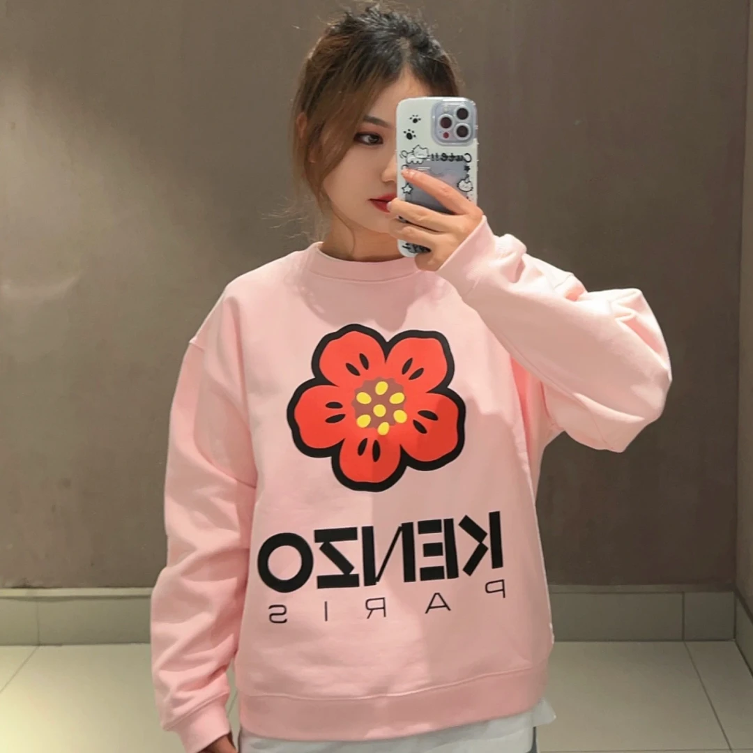 花朵系列bokeken zo字母花卉印花圆领卫衣粉色