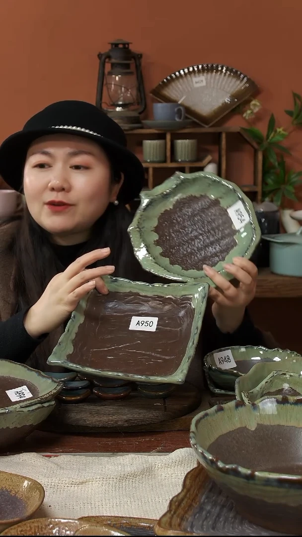 陶瓷瑞*妈A950陶瓷复古窑变釉四足方盘一个大号微瑕20*6