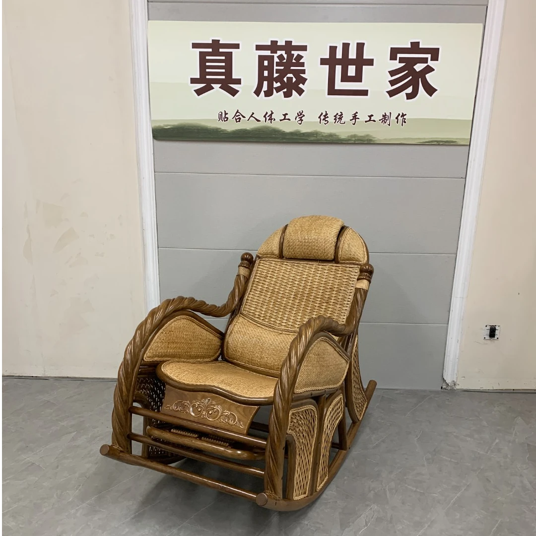 【真藤世家】豪华版扭藤双枕大号摇摇椅印尼真藤阳台客厅手工午睡椅