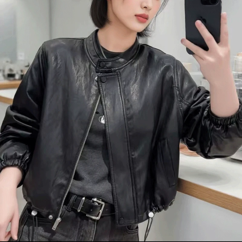 时尚保暖冬款加绒加厚皮衣外套女2025新款宽松百搭短款夹克上衣潮