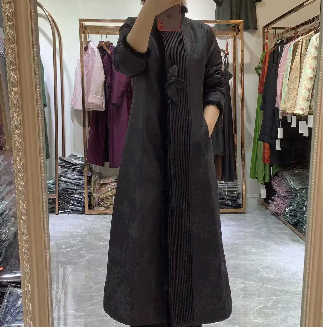 华 新中式 真皮草水貂 高效雪丽绒 重缎提花香云纱 棉服 56013