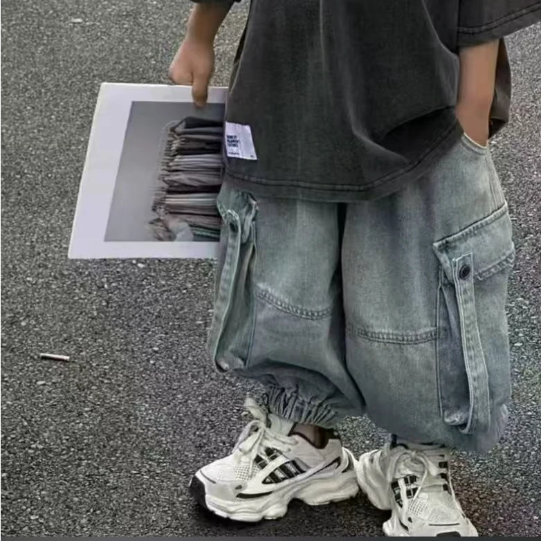 【7210小童】2025年儿童春秋款潮流时潮流嘻哈范牛仔裤