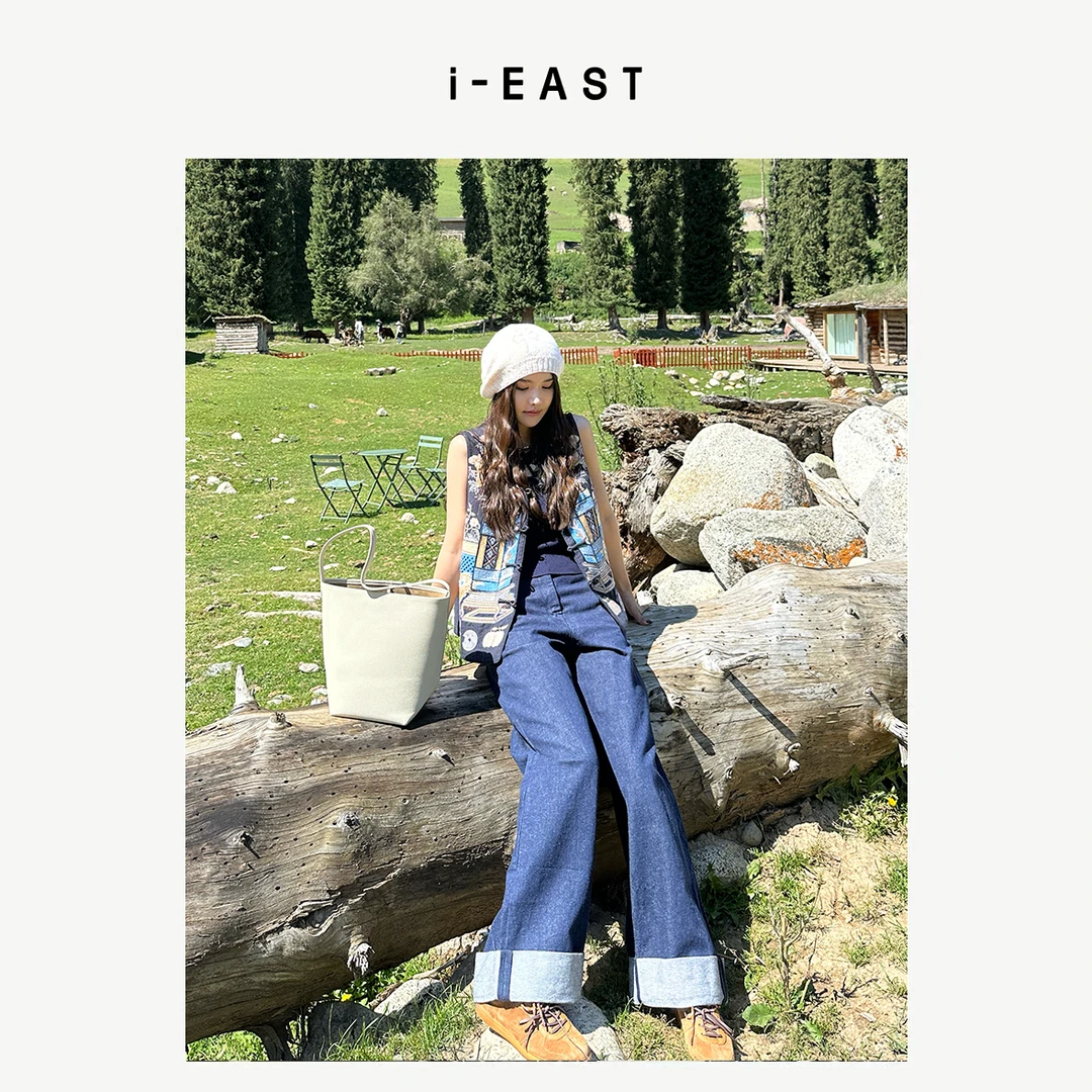 i-EAST 美式建模腿~下摆翻边设计感休闲牛仔裤-4Q K1007