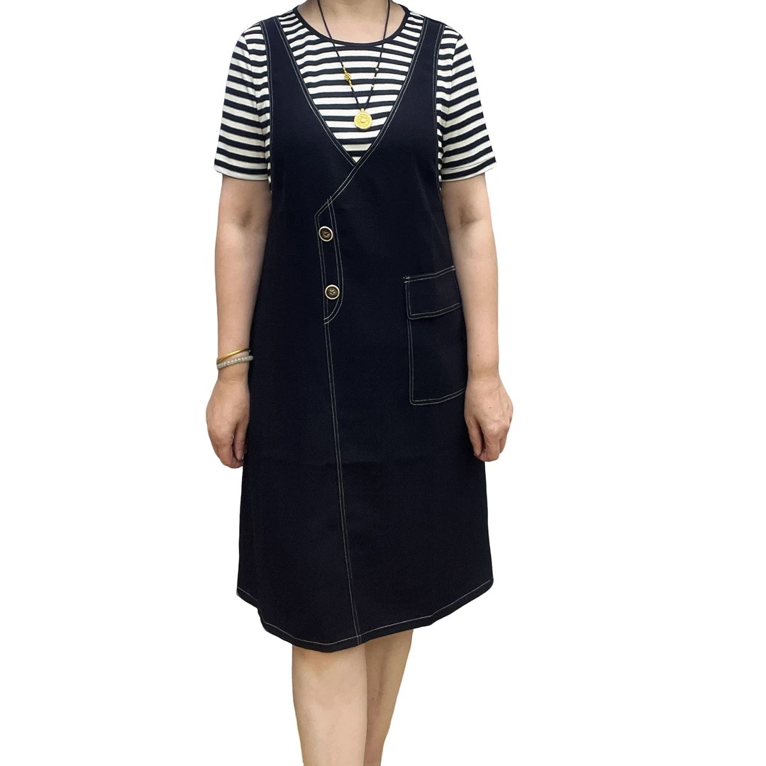 『在线』MSY13休闲圆领横条假两件连衣裙