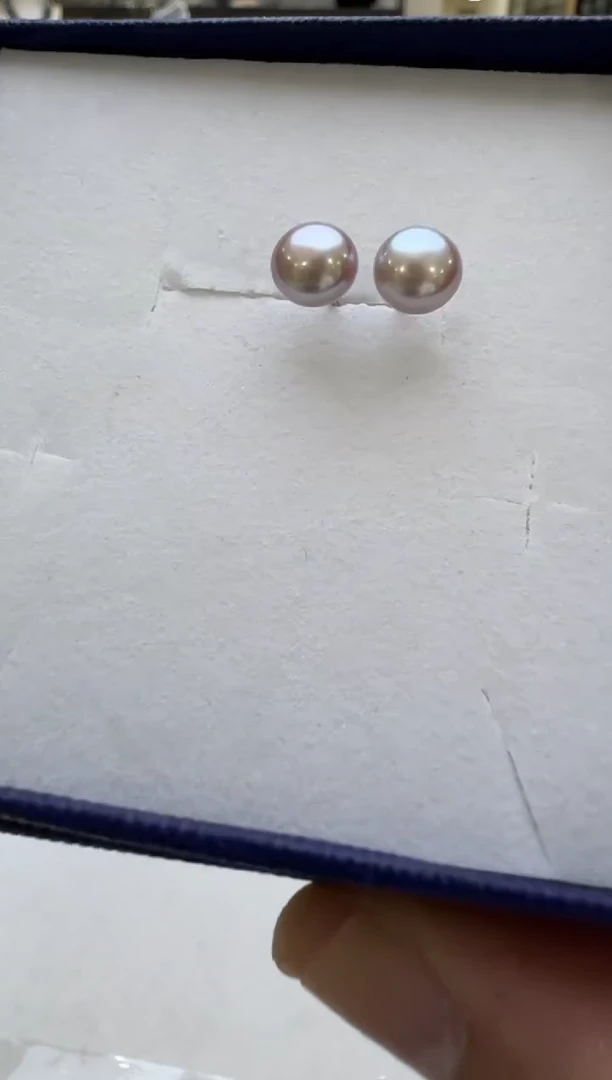 银S925镶嵌淡水珍珠耳钉7mm 紫珠