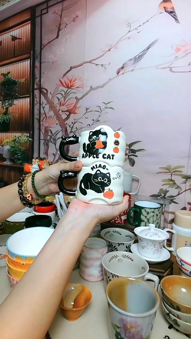 景德镇陶瓷小猫杯一对