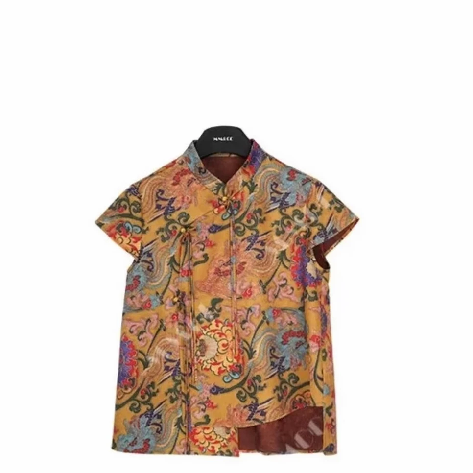 斜襟盘扣复古短袖T恤女夏季国风上衣