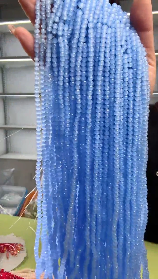 玻璃3170卡4水晶扁珠10条本色浅蓝玉