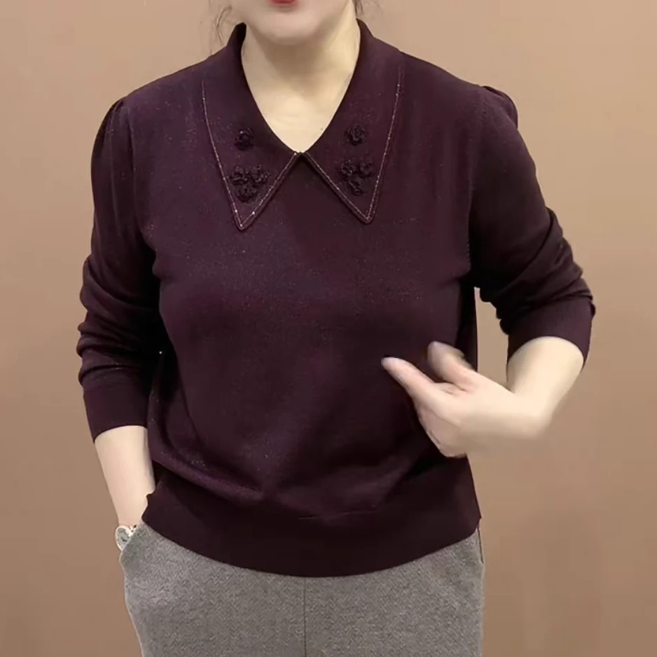 W2025新款小衫娃娃领洋气百搭显瘦阔太太气质精品中老年妈妈装JT