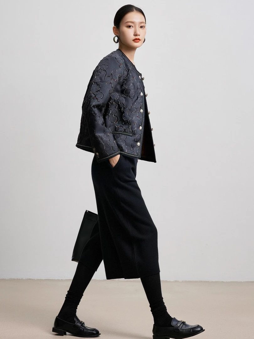 品牌新款桑蚕丝轻奢小香风排扣外套43667