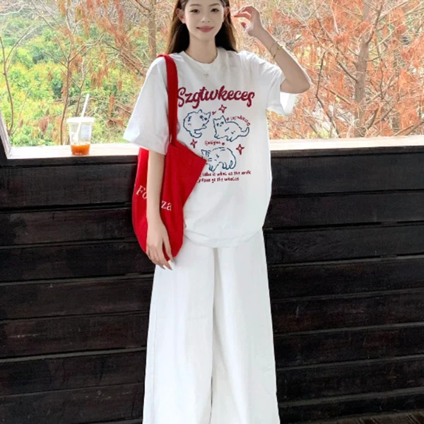 100%纯棉重磅短袖t恤女2025新款夏百搭休闲小众设计感美式上衣潮