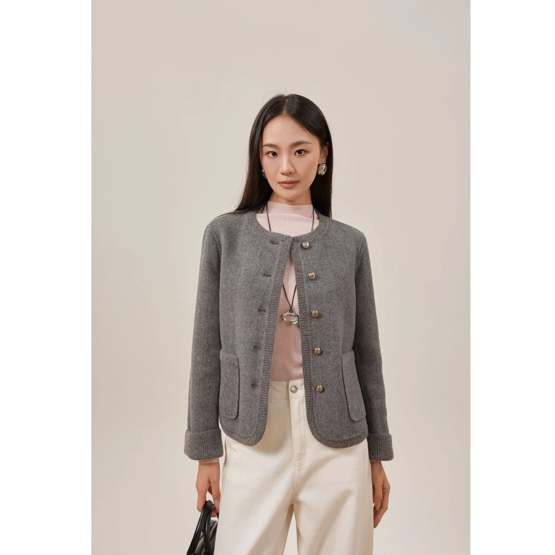 【明星同款】圣可尼时尚百搭新中式国风绵羊毛毛呢外套S104108OG