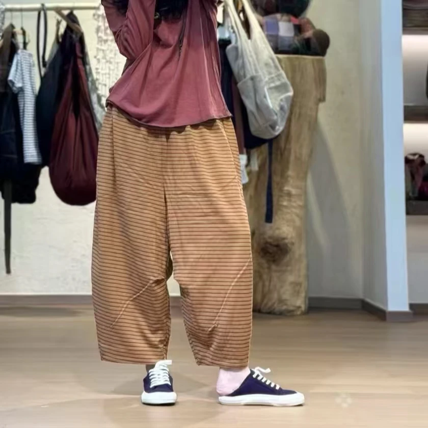 忆古朴拙精梳棉针织八分裤250405