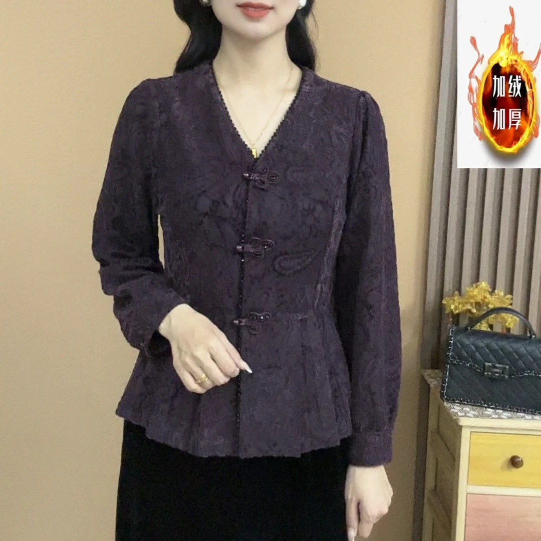 2025秋季长袖植绒蕾丝V领开衫气质百搭显瘦女人味上衣