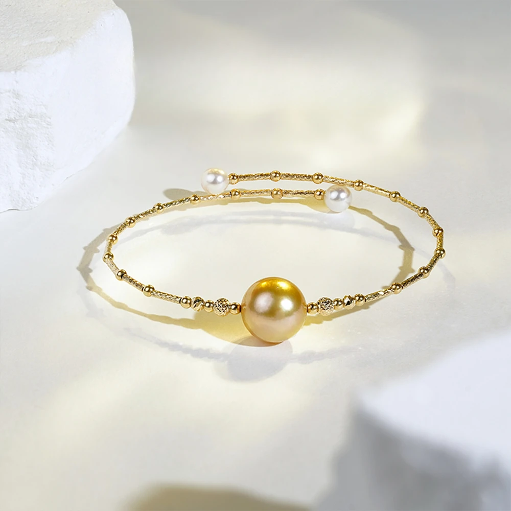 【LUCKY PEARL有幸珠宝】18K金南洋金珠【罗马假日】弹力手镯