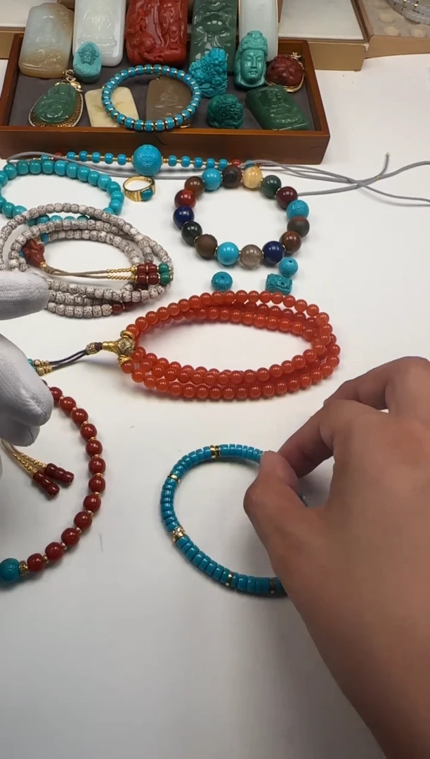 18K金镶嵌手串手串南红玛瑙远***~手串手串