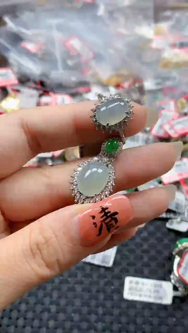 银S925镶嵌戒指翡翠天然A货缅甸翡翠