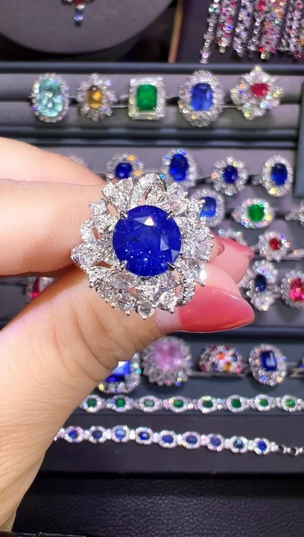 AIGS皇家蓝蓝宝石18K金镶嵌2.98ct
