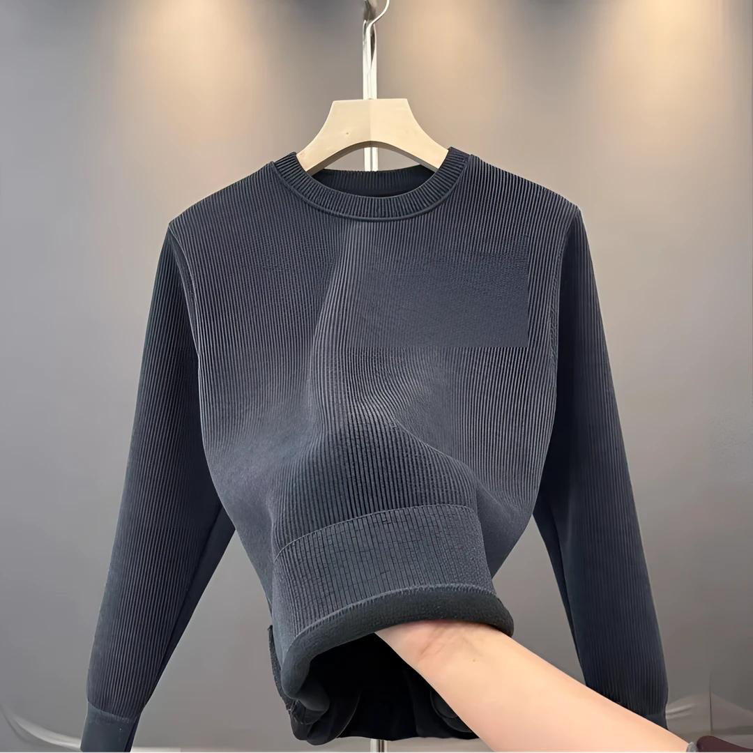 （加绒加厚）冬装男士针织提花肌理竖条一体绒加厚净版时尚圆领卫衣