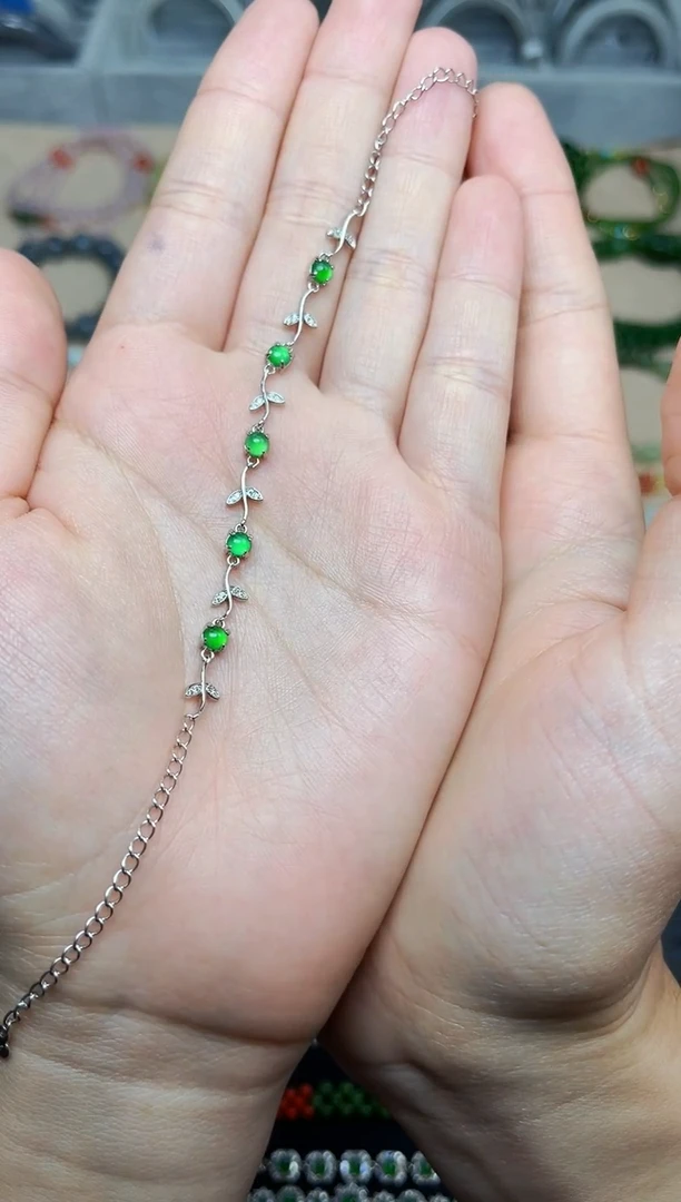 银S925镶嵌手链翡翠肉*手链06