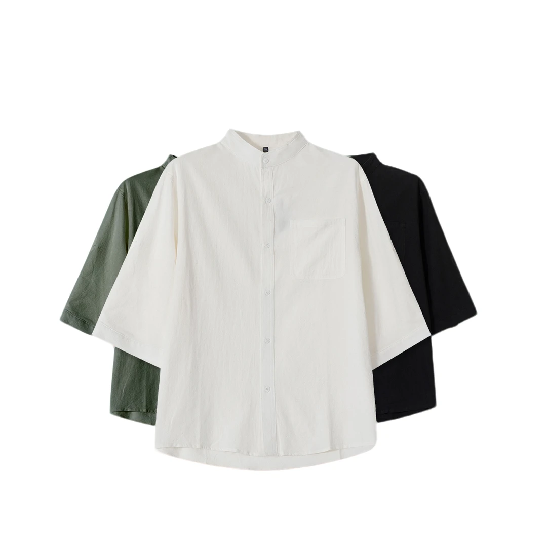 【新国风七分袖衬衫】夏季潮流简约设计圆领七分袖衬衫-3106