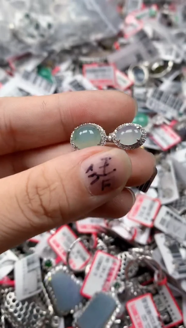 银S925镶嵌戒指翡翠天然A货缅甸翡翠