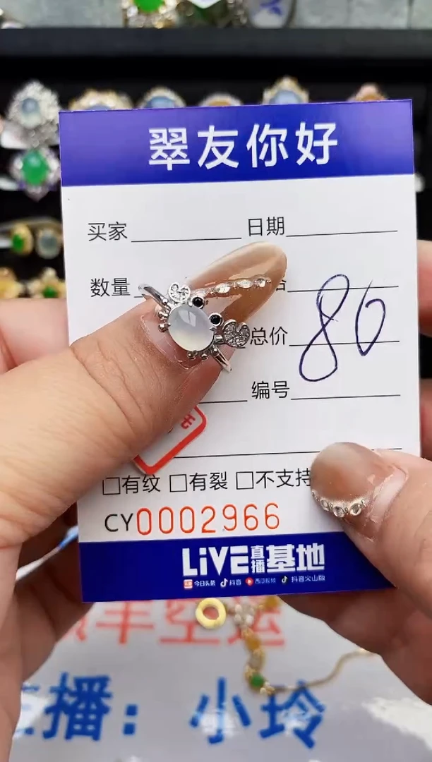 翡翠戒指银S925镶嵌2966