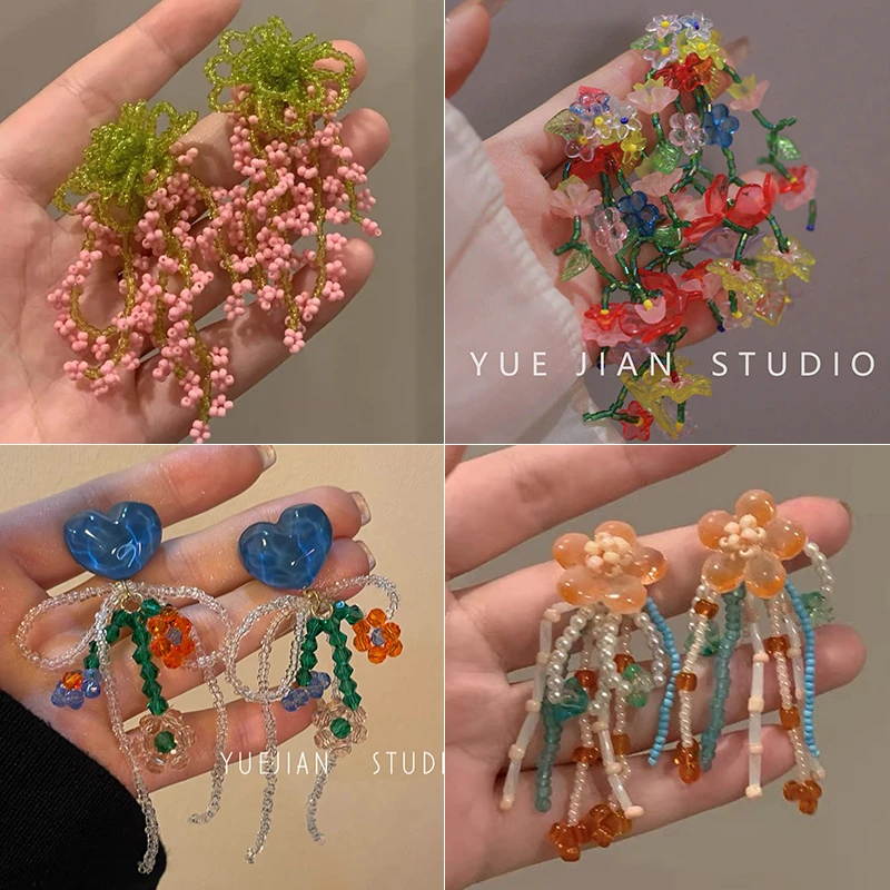 【手工串珠】春日浓~紫藤花朵耳环女2025年春夏森系度假耳环独特