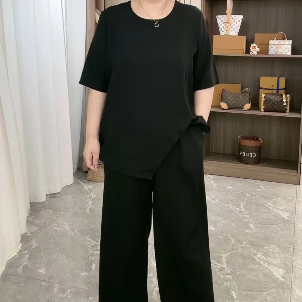 3366/7高级感立体剪裁不对称短袖套装（上衣+裤子）