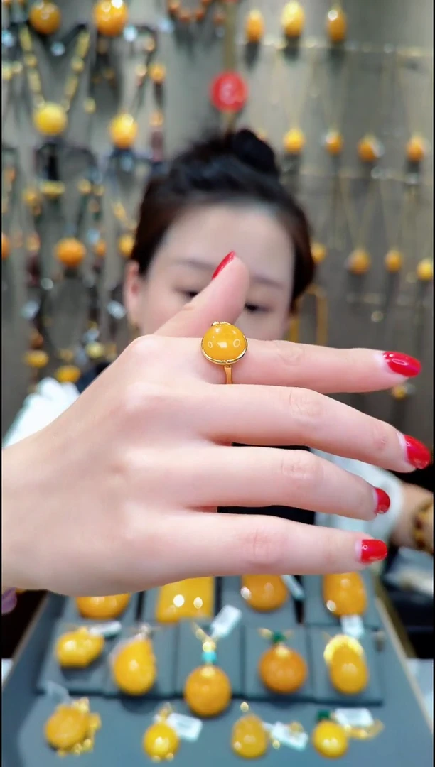 【闪购商品】蜜蜡戒指银S925镀金镶嵌H795蜜蜡戒指