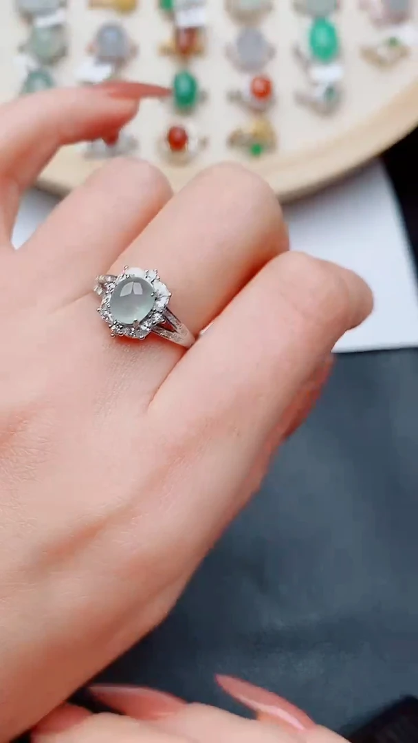 银S925镶嵌戒指翡翠...