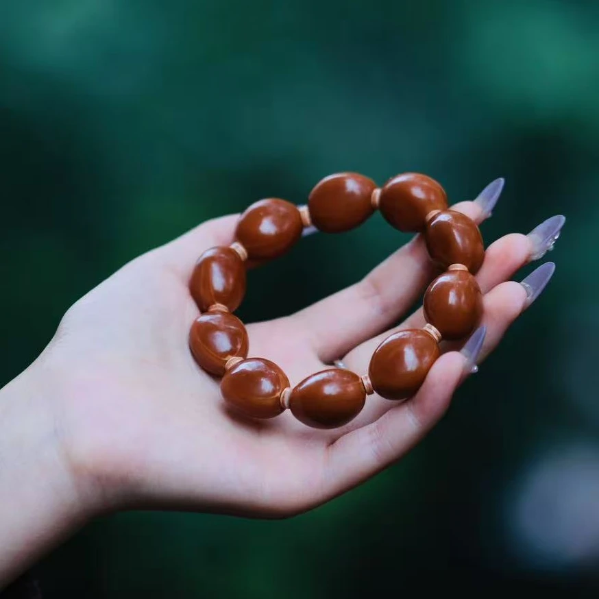 YUSHANWU 屿山物铁核鹅蛋 十年老核爆红铁核橄榄核素串文玩