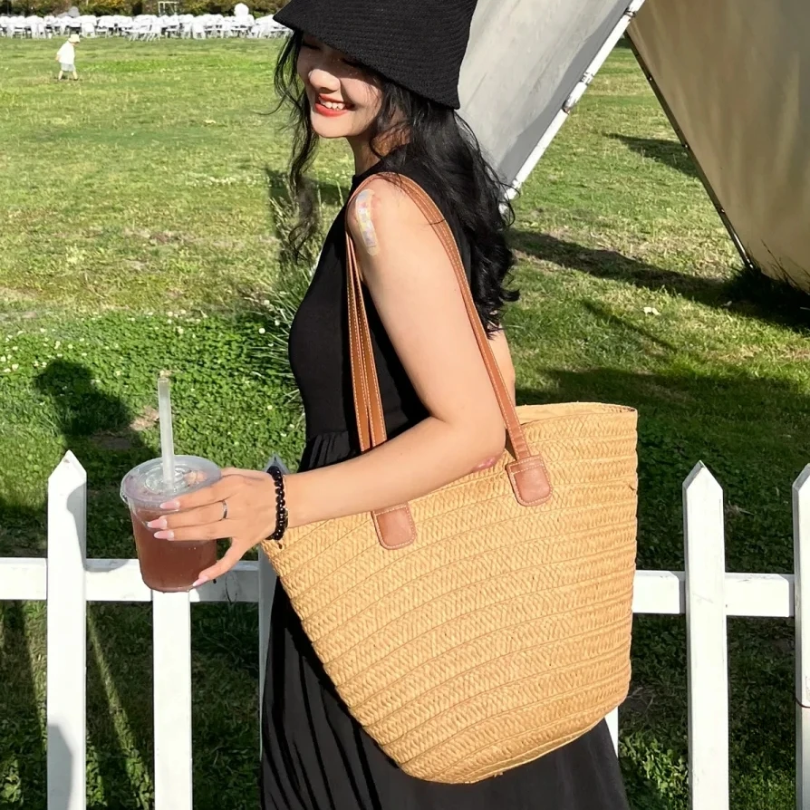 夏季出片神器ins爆款草编包包女大容量新款度假沙滩草包通勤托特
