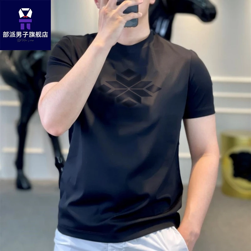 新款欧洲站新款纯棉男士短袖短袖T恤创意印花修身打底衫网红夏季