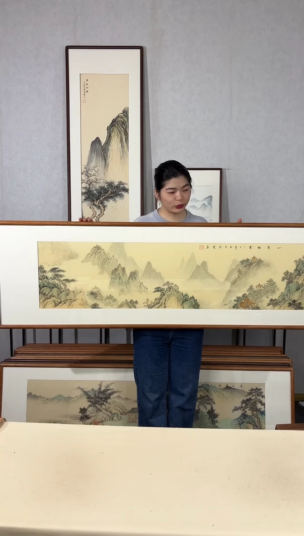 国画手绘*山亭烟云*52*172cm带框发货