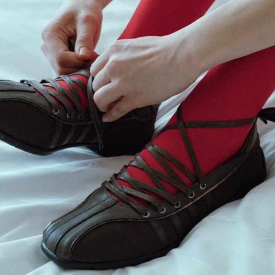 牛皮小众设计真皮绑带芭蕾鞋平底玛丽珍单鞋网面休闲板鞋软底