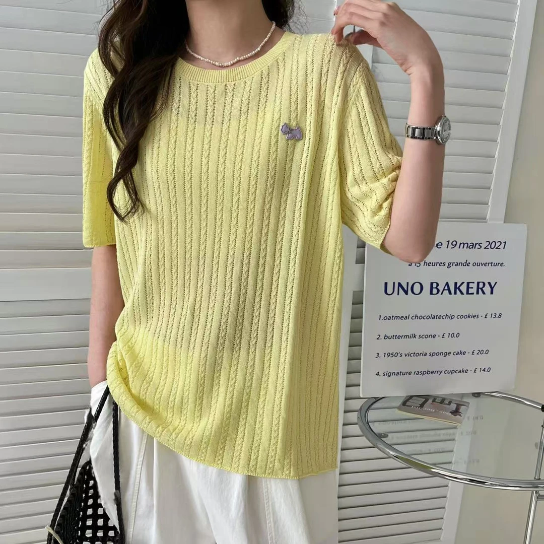 2025春款女装设计感麻花修身显瘦时尚和纸纱针织衫镂空休闲百搭