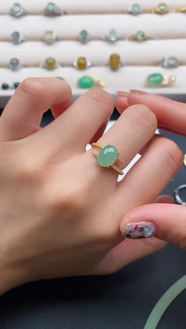 银S925镶嵌戒指翡翠4444444+4