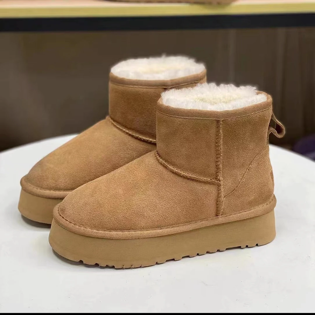 【5854厚底】皮毛一体雪地靴加厚保暖时尚女款百搭真皮经典冬季