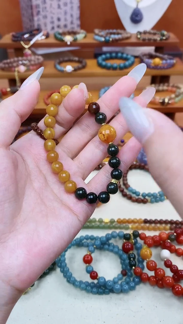 未镶嵌蜜蜡手链08老蜡单圈和田