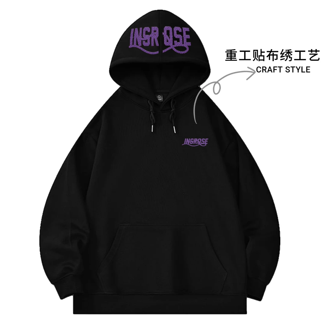【现货-重工】潮牌贴布刺绣华棉400克连帽卫衣男女同秋冬卫衣-Q132