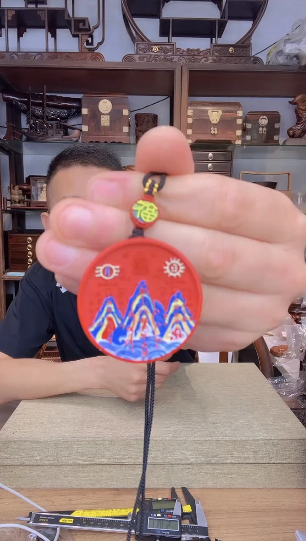 乌木类架子814朱砂彩绘圆牌子